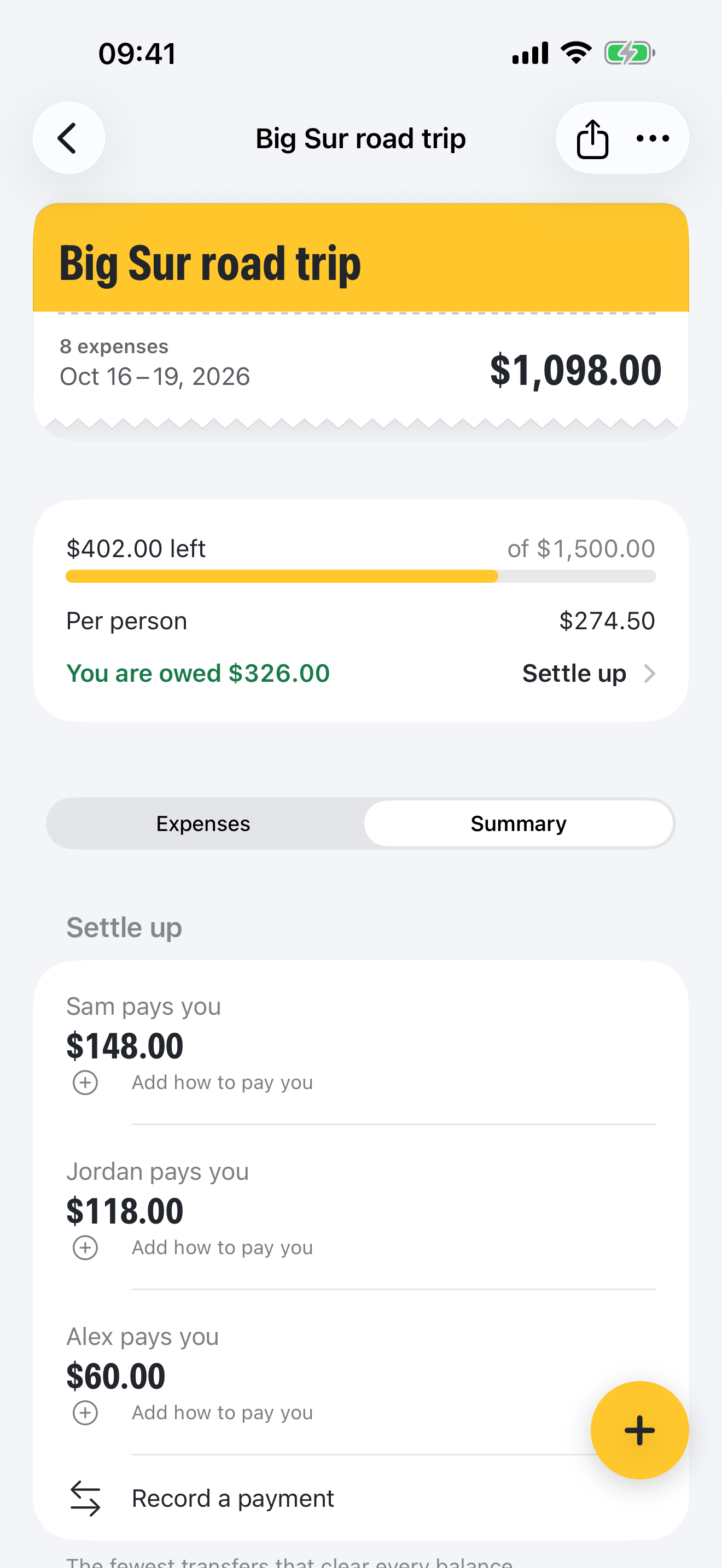 The settle-up list: who pays whom